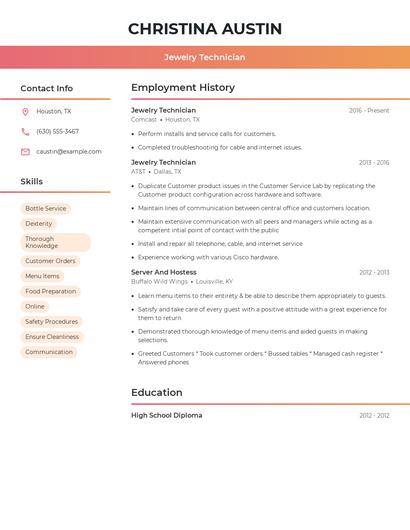 Jewelry Technician Resume