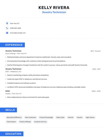 Jewelry Technician Resume