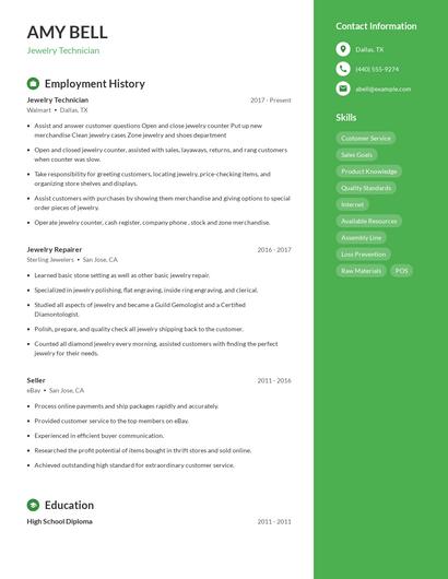 Jewelry Technician Resume