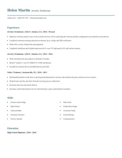 Jewelry Technician Resume