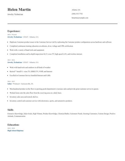 Jewelry Technician Resume