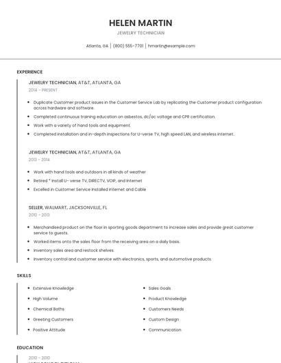 Jewelry Technician Resume