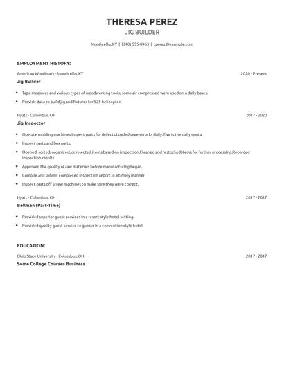 Jig Builder Resume