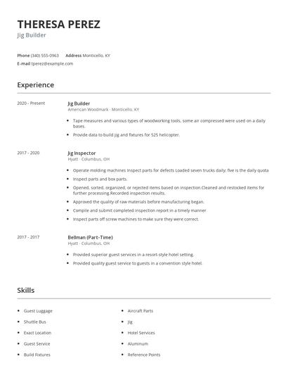 Jig Builder Resume