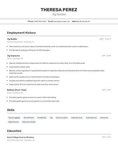 Jig Builder Resume