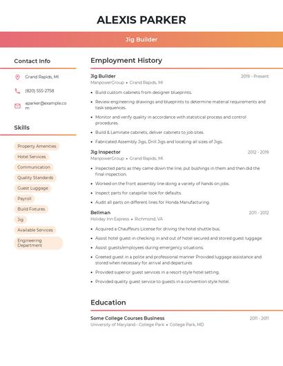 Jig Builder Resume