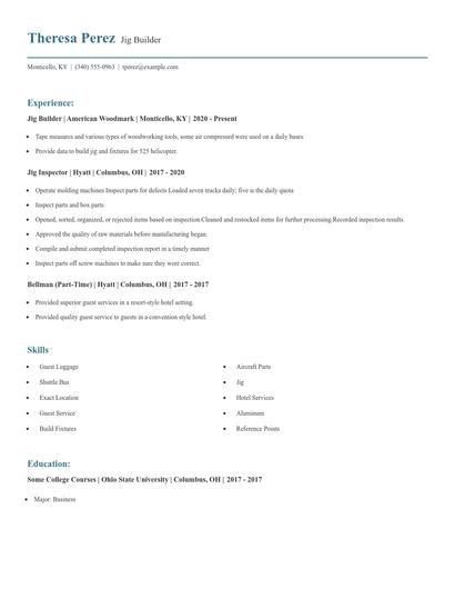Jig Builder Resume