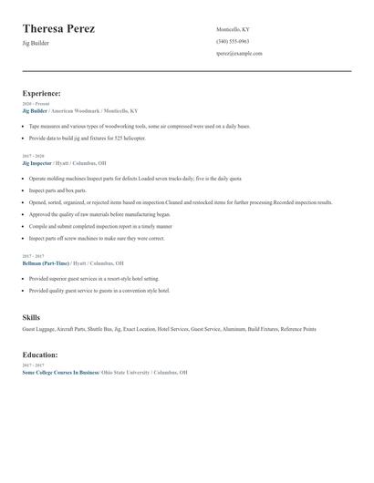 Jig Builder Resume