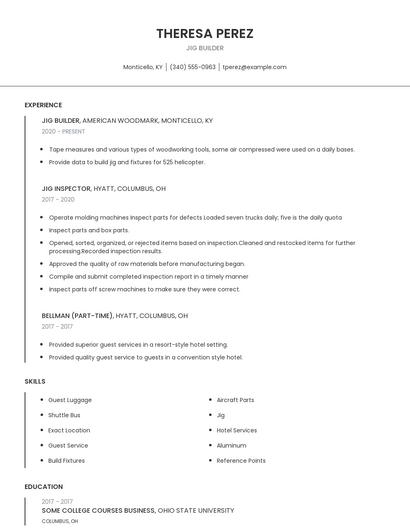 Jig Builder Resume