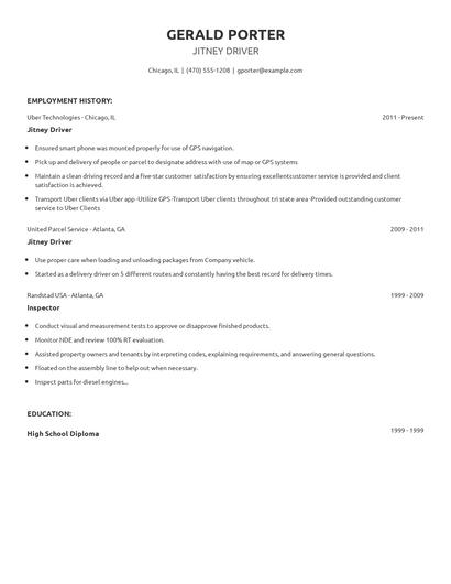 Jitney Driver Resume
