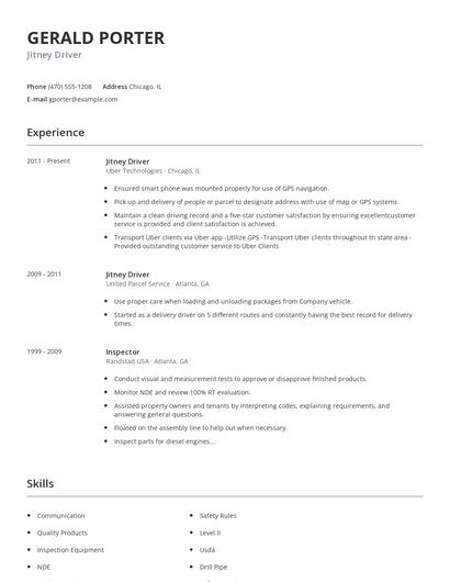 Jitney Driver Resume