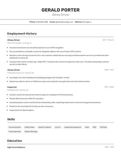 Jitney Driver Resume