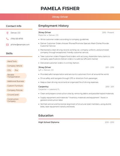 Jitney Driver Resume