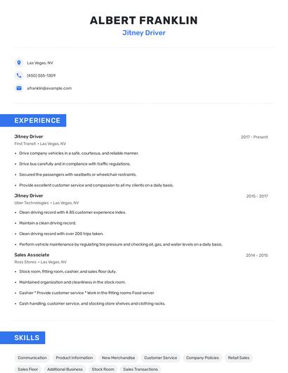 Jitney Driver Resume