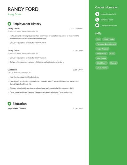 Jitney Driver Resume