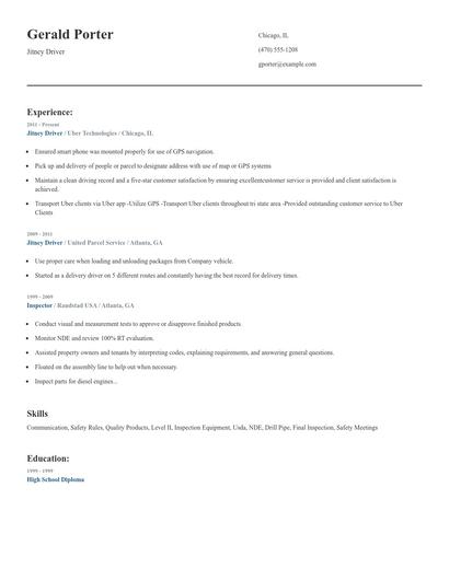 Jitney Driver Resume
