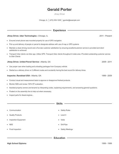 Jitney Driver Resume