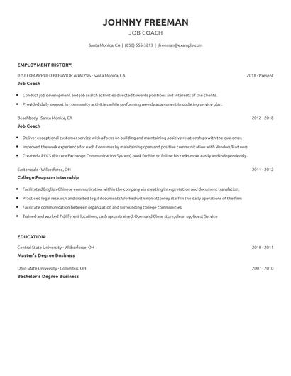 Job Coach Resume