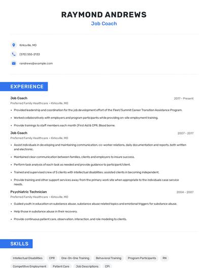 Job Coach Resume