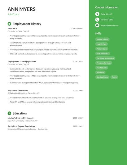 Job Coach Resume