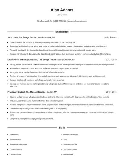 Job Coach Resume