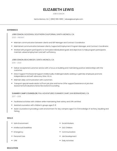 Job Coach Resume