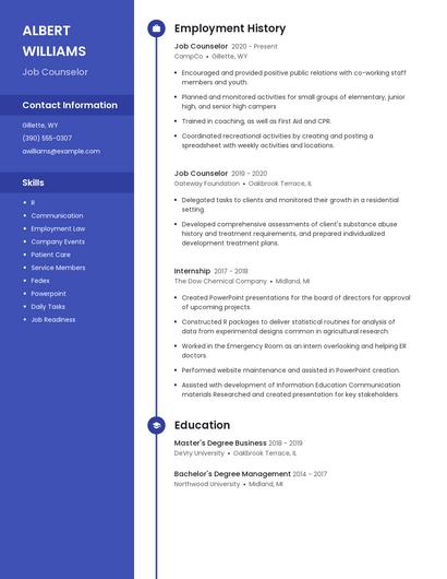 Job Counselor Resume