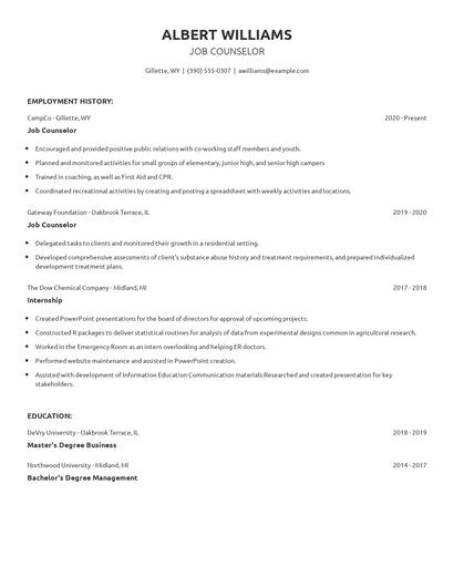 Job Counselor Resume