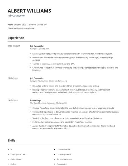 Job Counselor Resume