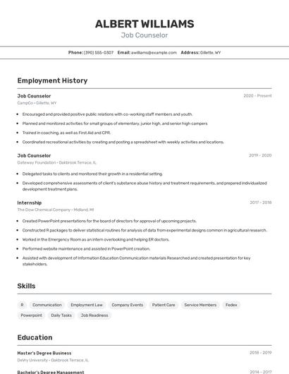 Job Counselor Resume