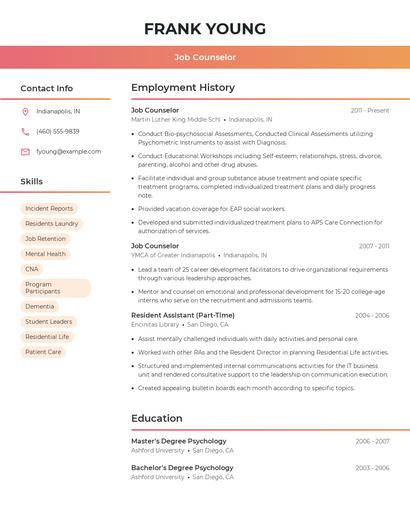 Job Counselor Resume