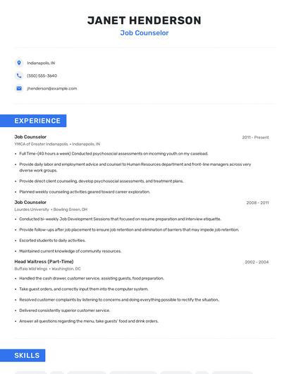 Job Counselor Resume