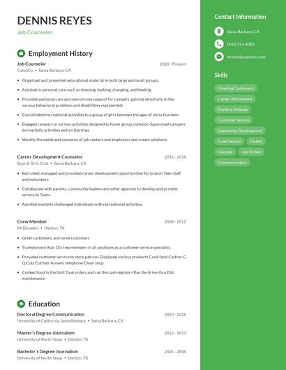 Job Counselor Resume