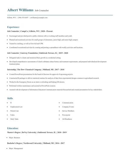 Job Counselor Resume