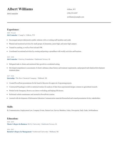 Job Counselor Resume