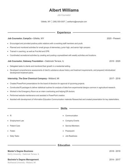 Job Counselor Resume