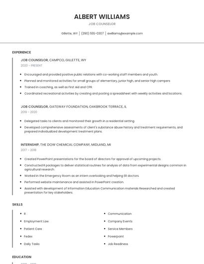 Job Counselor Resume