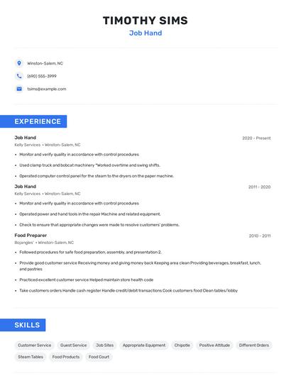 Job Hand Resume