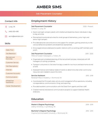 Job Placement Counselor Resume