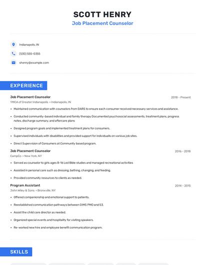Job Placement Counselor Resume