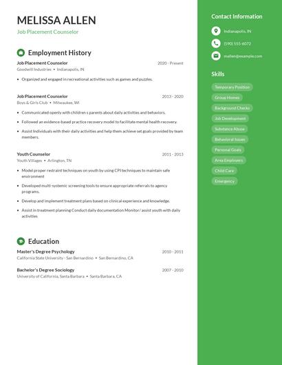 Job Placement Counselor Resume