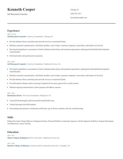 Job Placement Counselor Resume