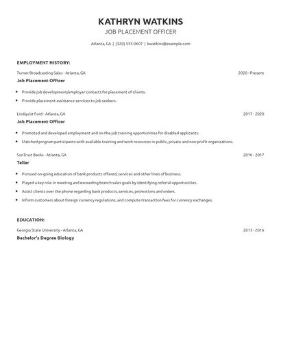 Job Placement Officer Resume