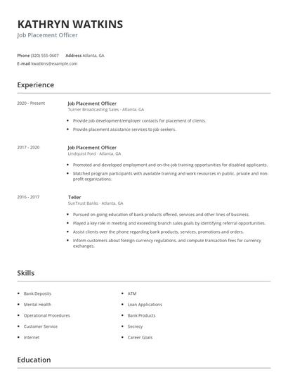 Job Placement Officer Resume