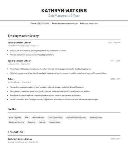 Job Placement Officer Resume