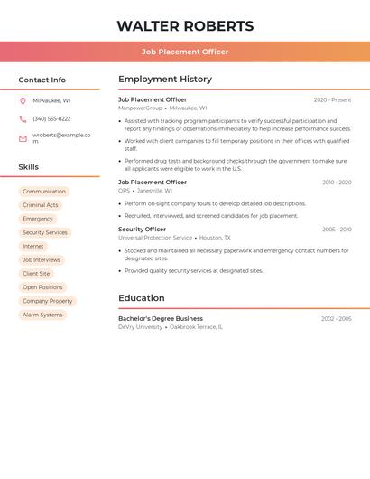Job Placement Officer Resume