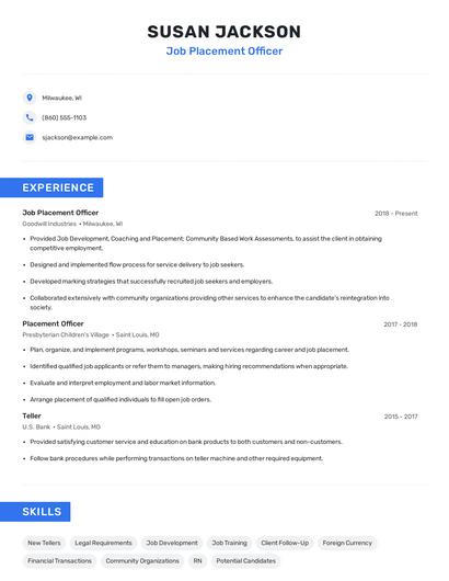 Job Placement Officer Resume