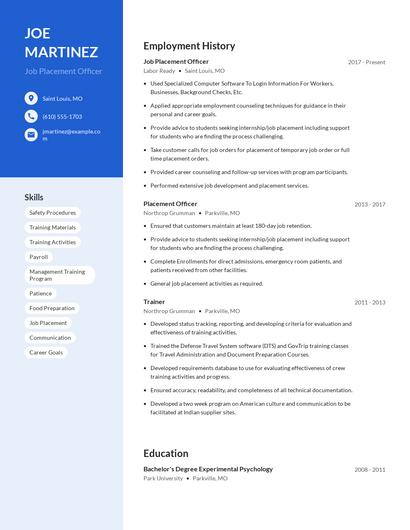Job Placement Officer Resume