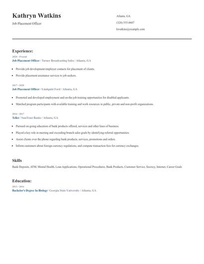 Job Placement Officer Resume
