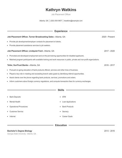 Job Placement Officer Resume